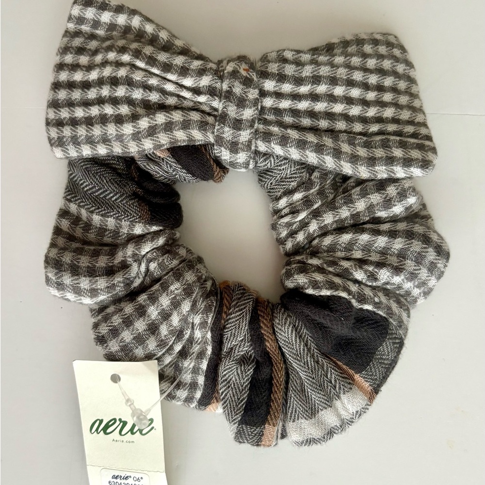 Aerie Gray and Brown Hair Accessories Collection/Bow Scrunchie